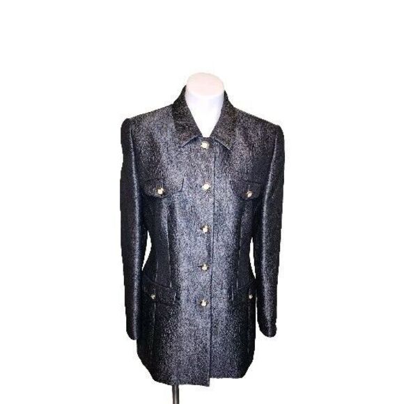 Escada Margaretha Ley Vintage‎ Gray Jacquard Wool Silk Sz 40 EU 10 USA Pant Suit - Picture 1 of 16